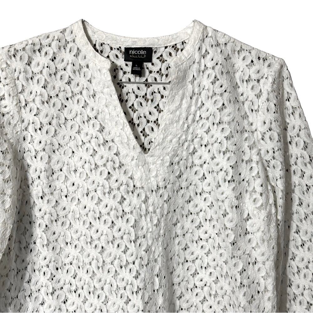 Nicole Miller White Eyelet Lace 3/4 Sleeve Size L